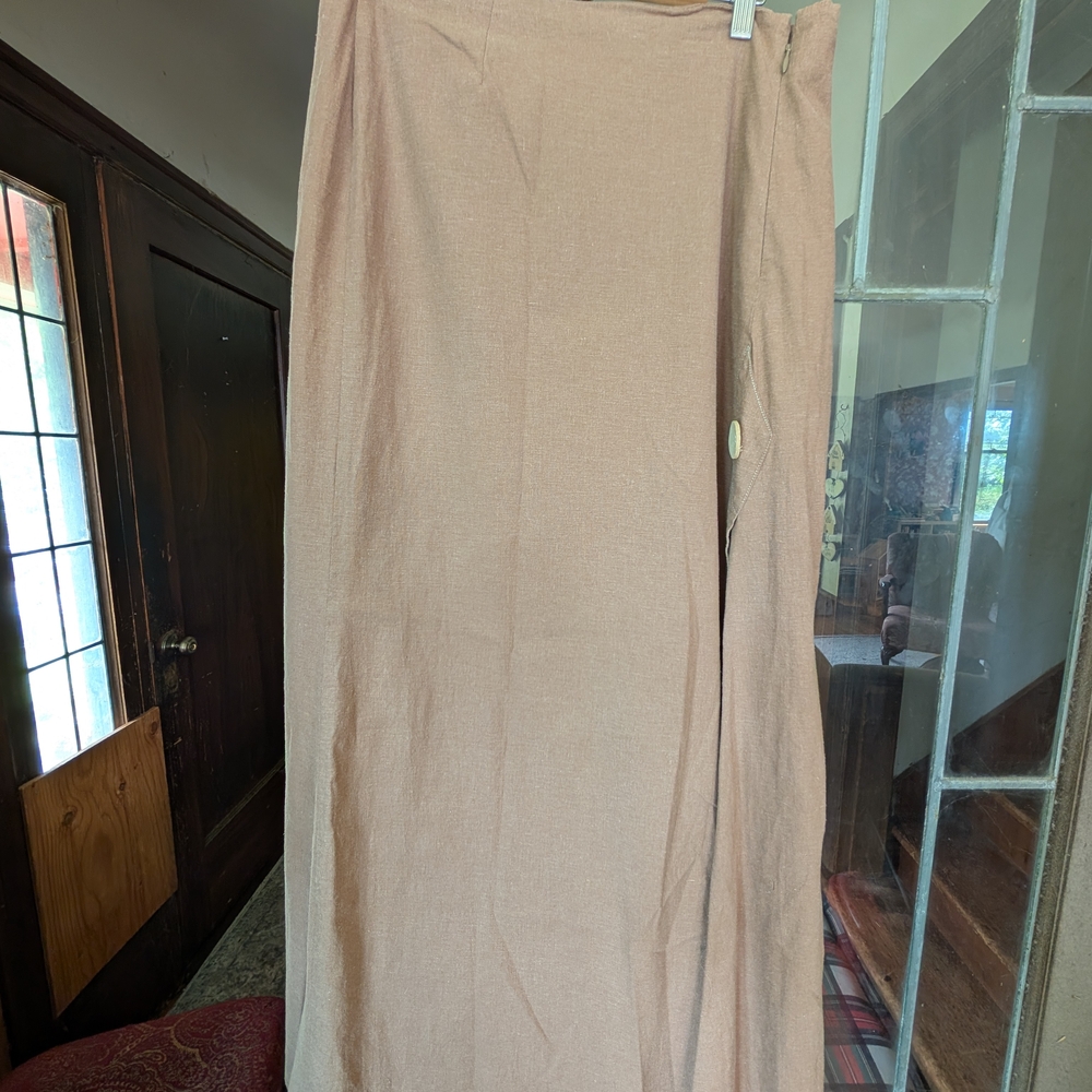 Tan Linen Blend Maxi Skirt